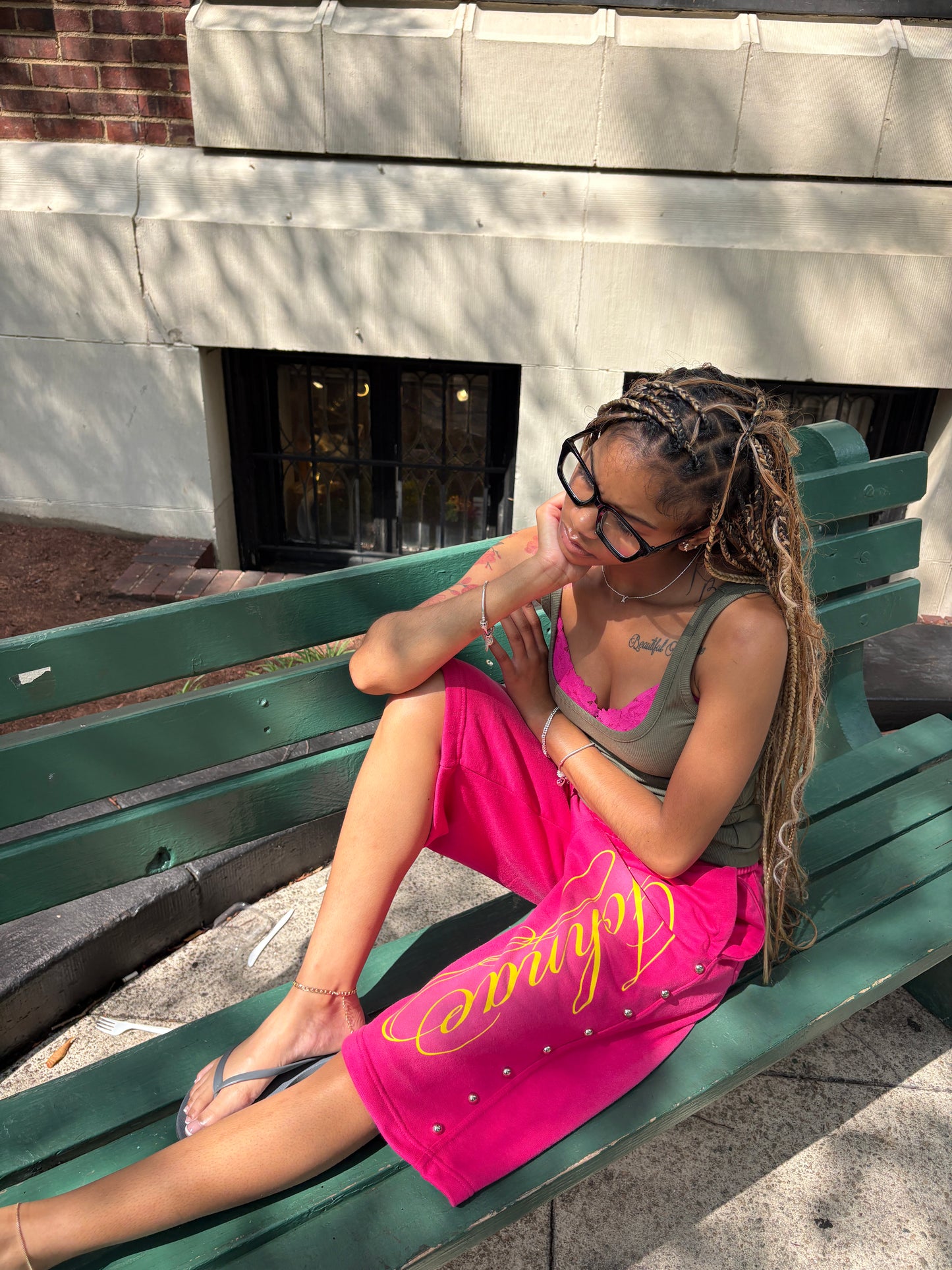 PINK CALLIGRAPHY CAPRI SHORTS