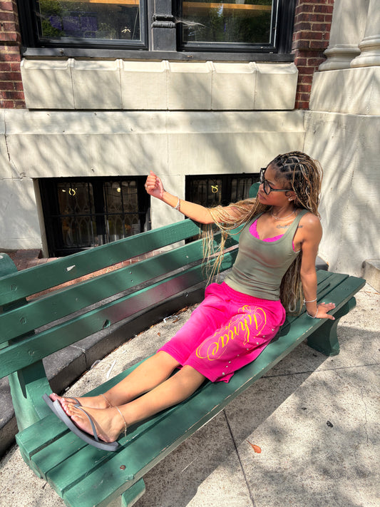 PINK CALLIGRAPHY CAPRI SHORTS