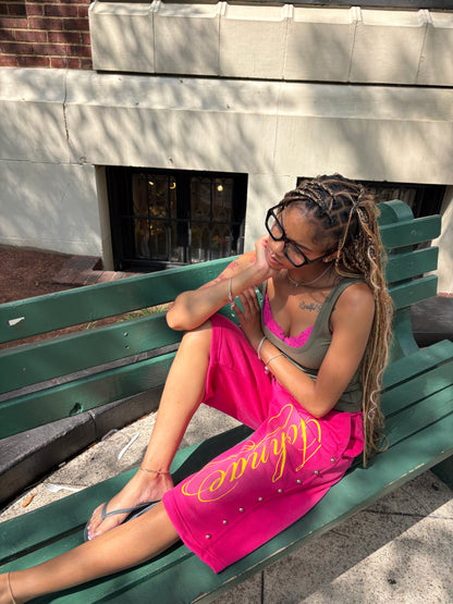 PINK CALLIGRAPHY CAPRI SHORTS